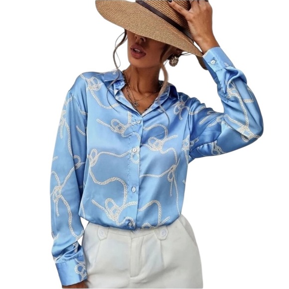 Zara size XL Rope Print Satin Effect Shirt NWT - Picture 2 of 12